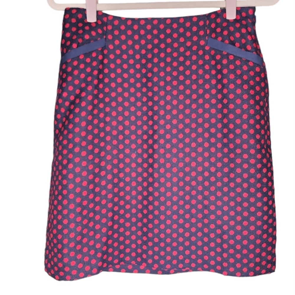 Talbots Red Polka Dot Navy Skirt Wool Blend Sz 2